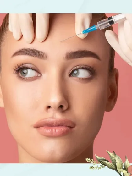 A close-up of a Botox injection. This treatment is used to smooth wrinkles on the face for a more refreshed look.