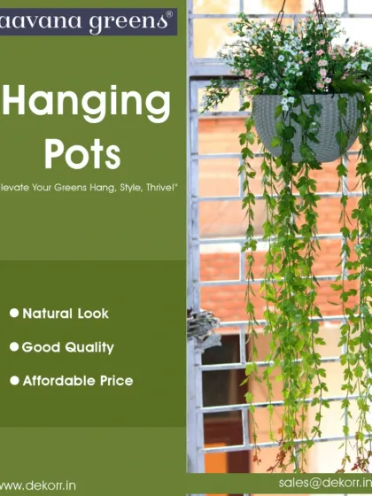 Elevate your greens with our hanging pots. This pot with a cascading vine offers a natural look and good quality at an affordable price, perfect for a window or balcony corner.