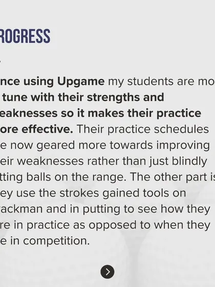 Since using Upgame, my students' practice has become more effective. They are more in tune with their strengths and weaknesses, allowing us to create targeted practice schedules that address specific areas for improvement.