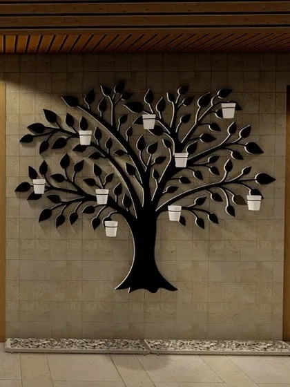 Another version of our "Tree of Life" wall planter, this time with classic white pots. This feature can be customized to match any interior or exterior design scheme.