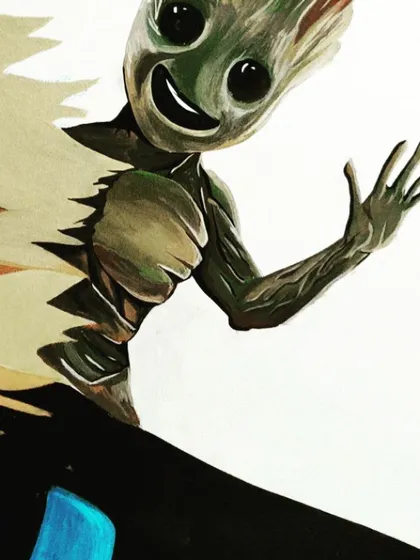 We love adding fun details, like little Groot waving from Rocket's shoulder. It adds personality to the artwork.