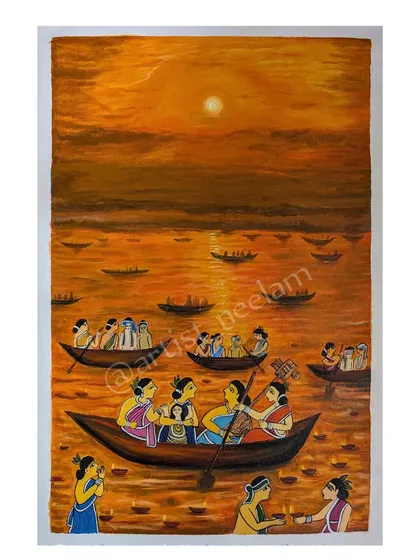 In my Paitkar painting "Women breaking the orthodox tradition," I imagine a society where women take on new roles. This tribal folk art from Jharkhand is traditionally used for storytelling, and here I use its bold style to tell a modern tale of empowerment.