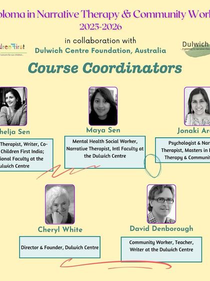 Meet the course coordinators for our Diploma in Narrative Therapy. This image introduces the team from Children First and the Dulwich Centre who have designed and will lead this program.