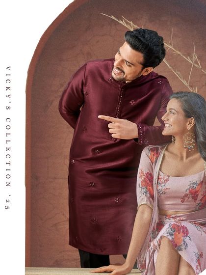 Celebrate moments in style. This groom-to-be wears a rich maroon kurta with delicate embroidery, a perfect look for a pre-wedding celebration or festive family gathering.