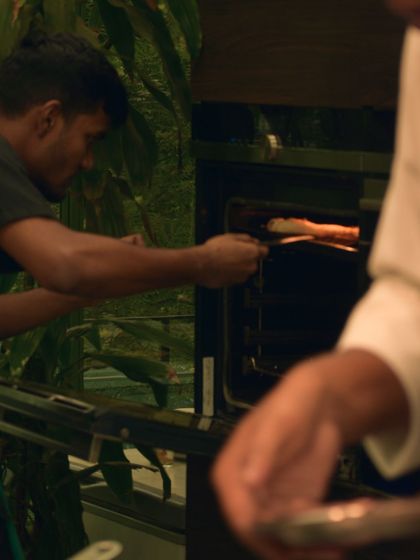 Baking the flatbreads to perfection in the oven. This ensures a crispy crust and a beautifully cooked base.