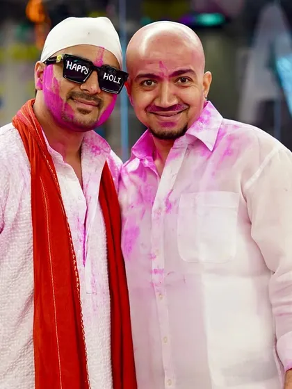 A close-up from the Holi celebration, posing with a friend. These are the moments that make our fitness community a true family.