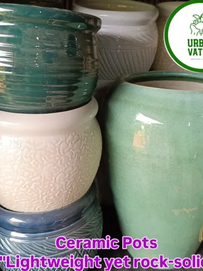 A variety of lightweight yet rock-solid ceramic pots in different colours and textures.