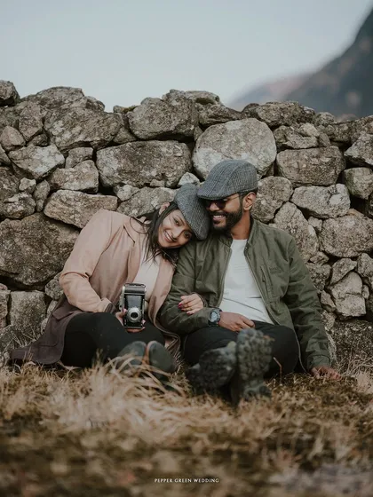 Another tender moment of rest and affection, this image from their vintage pre-wedding shoot feels intimate and serene.