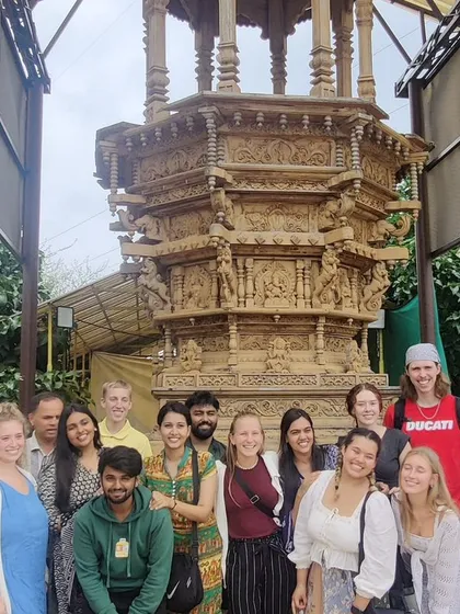We were delighted to host students from Creighton University, USA, and St. Joseph's College, Bengaluru. This picture captures a moment from their India immersion program, standing before the stone chariot replica at our centre.
