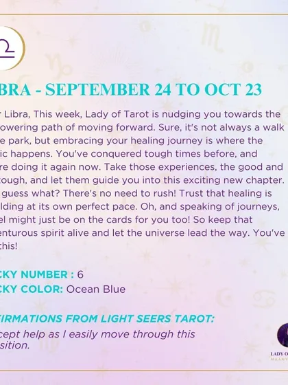 A weekly tarot prediction for Libra. The cards are nudging you towards the empowering path of moving forward and embracing your healing journey.