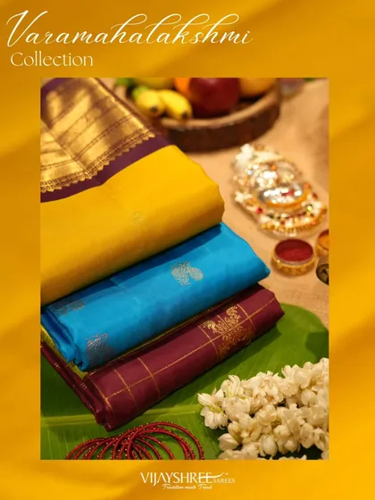 Our looms are always busy preparing for your special moments. This festive stack displays the vibrant colors and diverse patterns of our handpicked Kanjivaram collection, ready for the upcoming wedding season.