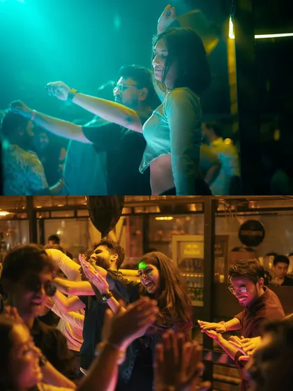 A collage capturing the smiles and dance moves of the crowd.