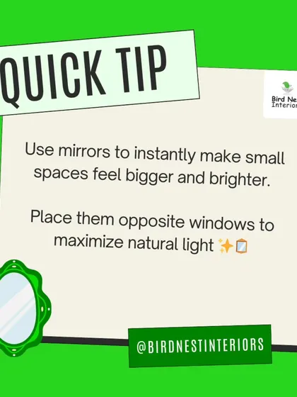 Quick Tip: Use mirrors to instantly make small spaces feel bigger and brighter. Placing them opposite windows is a great way to maximize natural light.