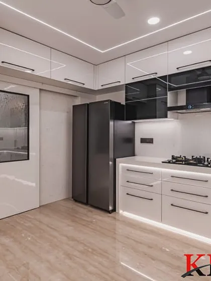 A view of the built-in appliance tower in our Mumbai Central project, featuring a microwave and oven for a streamlined look.