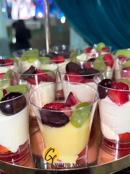 Another angle of our fruit custard dessert cups, showing the layers of fruit and creamy custard.