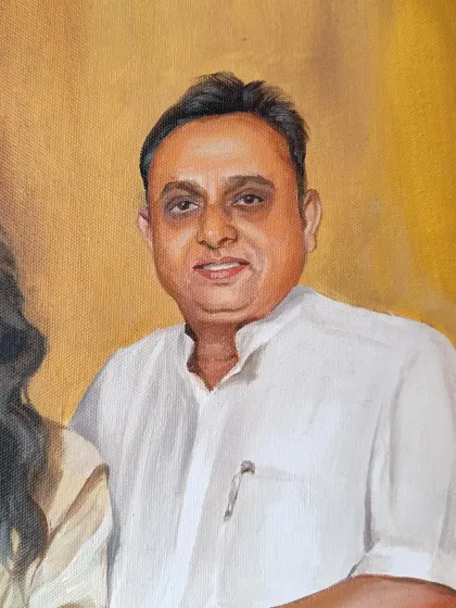 Close-up of the husband's face from the anniversary portrait.