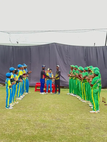 The captain receives the trophy on behalf of the team.