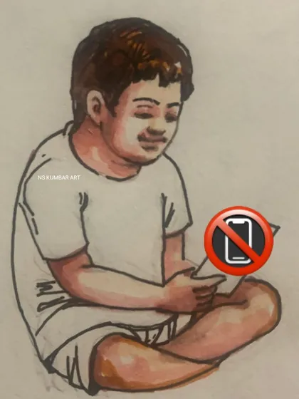 An illustration encouraging children to engage in drawing and painting as a healthy alternative to screen time.