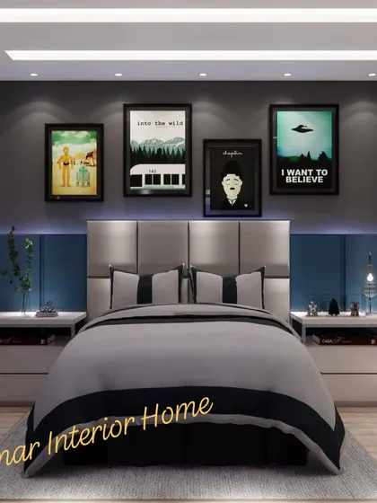 A front view of the bed, showcasing the balanced and modern design of this teen's bedroom.