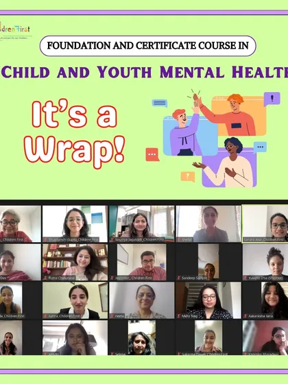 A snapshot from the final live session of our CYMH program. The screen is filled with participants and faculty, wrapping up a journey of shared learning, growth, and community building.