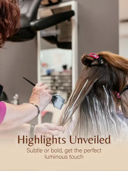 Highlights being unveiled. Whether you desire a subtle, luminous touch or a bold statement, our color experts masterfully paint each strand to achieve the perfect effect.
