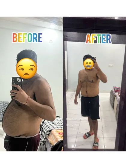 The journey starts with a single step. This client's progress shows a significant reduction in belly fat and a healthier body composition. This is the beginning of a lifelong change.