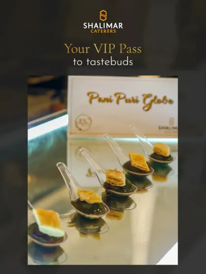 Another look at our Pani Puri Globe, giving you a VIP pass to your tastebuds. Each bite is a burst of flavor, presented with a flair that is perfect for cocktail parties and networking events.