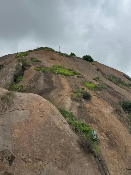 The rocky monolith of Uttari Betta, with patches of green, makes for a challenging and exciting climb.