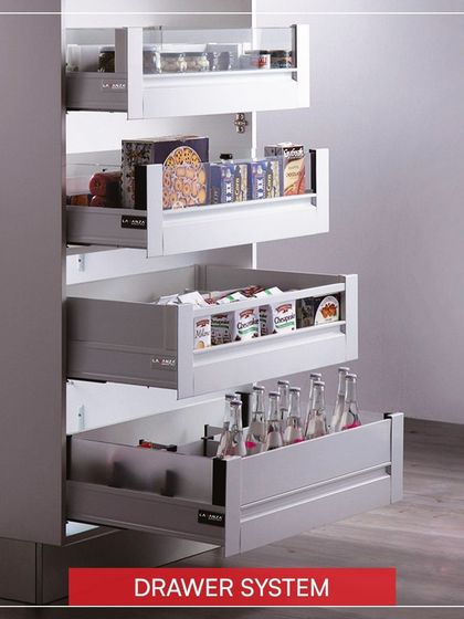 The complete drawer system is the backbone of an organized kitchen. I provide deep, sturdy drawers that glide effortlessly, perfect for storing everything from food to cookware.
