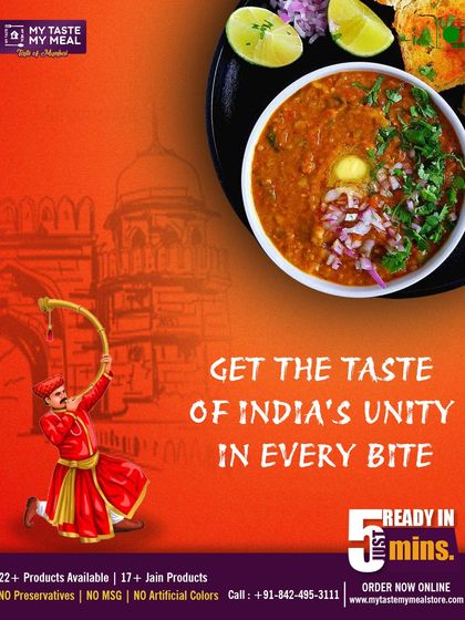 This image celebrates the unity of India's taste with a bowl of delicious Pav Bhaji, a flavor that represents the heart of Mumbai.