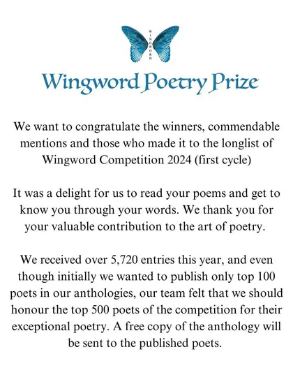 A thank you note to all participants. This year we received over 5,720 entries and decided to publish the top 500 poets in our anthologies.