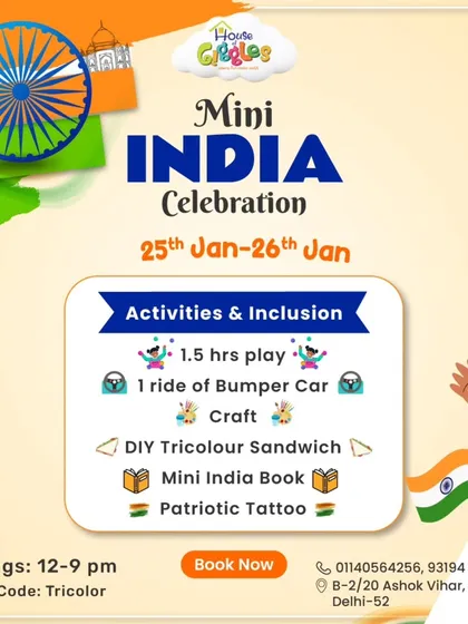 Join our Mini India Celebration! We're celebrating our nation with a day of patriotic fun, including playtime, crafts, a DIY tricolor sandwich, and a Mini India book giveaway.
