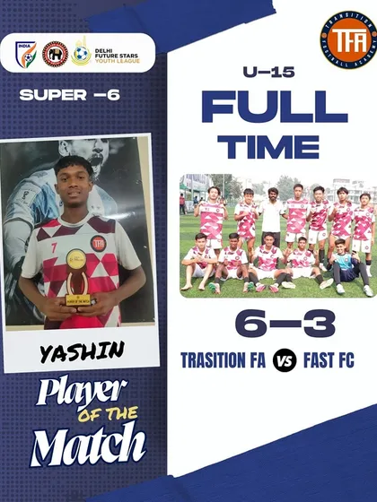 A high-scoring 6-3 win for my U-15 team against Fast FC. Yashin's Player of the Match performance was key to our success.