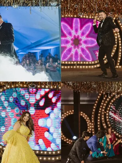 Capturing the best moments, from the bride's solo to the couple's romantic dance under the smoke effects.