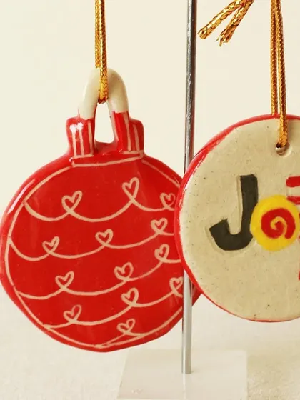 Spreading 'JOY' with handmade ornaments. These pieces were made by students in our one-day Christmas workshop.