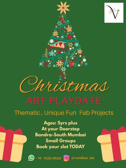 My Christmas Art Playdate is filled with festive creativity. I bring unique, themed projects to your home in Mumbai for small groups, ensuring a magical and artistic holiday experience for kids aged 5 and up.
