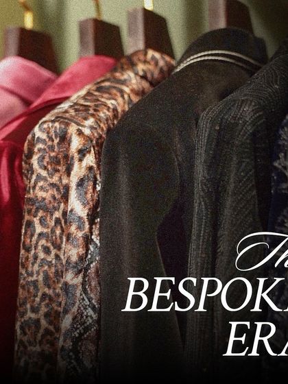 We believe in setting your own trends. This image, titled 'The Bespoke Era,' shows a lineup of jackets in bold textures and colors, including animal prints and rich velvets.