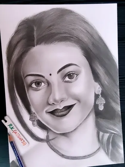 Another view of my Kajal Aggarwal portrait, showing the artwork from a slight angle.