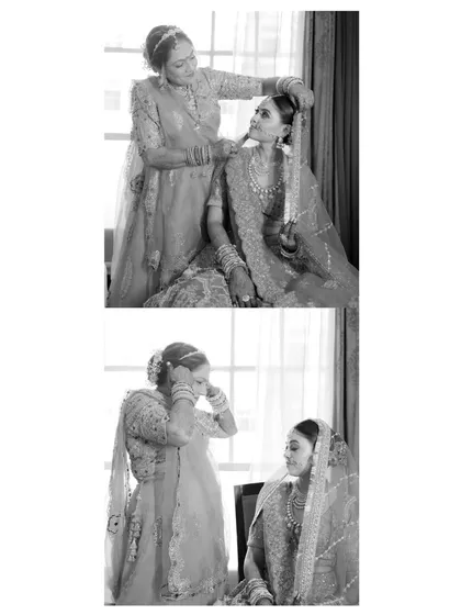 A precious black and white moment of a mother helping her daughter get ready. These are the emotional, story-telling images that last a lifetime.
