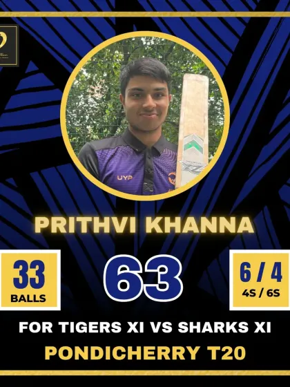 A top knock of 63 from 33 balls by Prithvi Khanna in the Pondicherry T20.