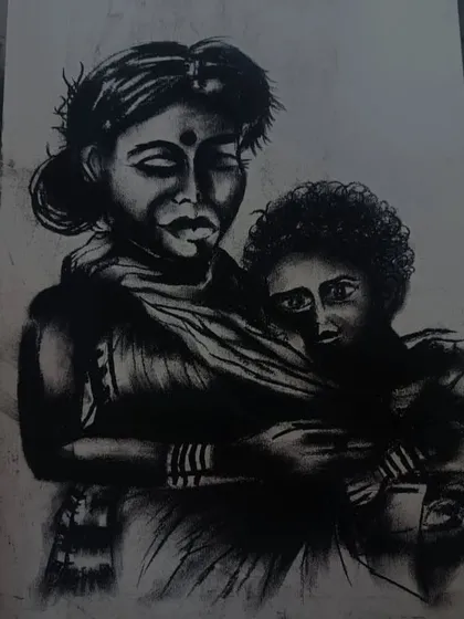 This piece was created using charcoal, a medium I use to create powerful, high-contrast images. It's perfect for emotional portraits and capturing deep shadows and light.