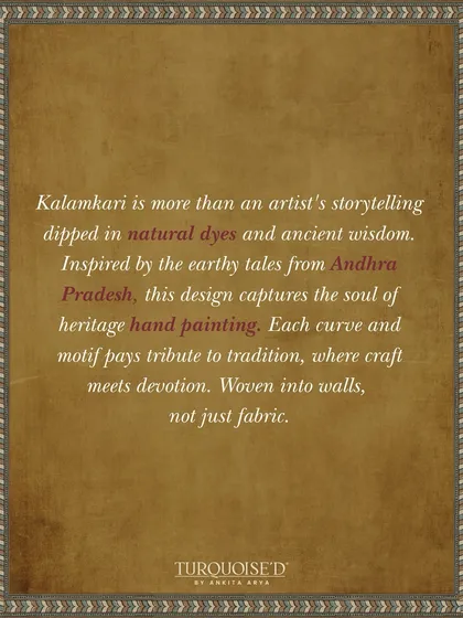 Kalamkari is more than art; it's storytelling with natural dyes. Inspired by the earthy tales from Andhra Pradesh, my Kalamkari wallpaper collection captures the soul of heritage hand-painting, weaving tradition into your walls.
