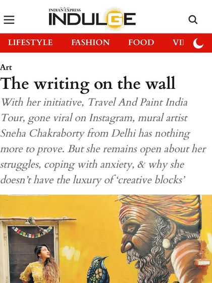 A screenshot from the Indian Express Indulge article about my work. Media features like this help me connect with more people who want to collaborate on creating beautiful street art.