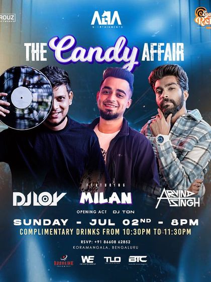 The poster for The Candy Affair, a special Sunday event at Sugar Factory Reloaded with DJ Loy and DJ Milan.