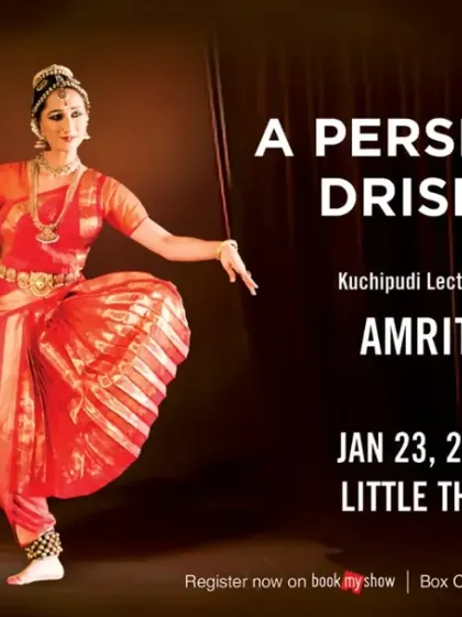 The official poster for my Kuchipudi lecture-demonstration 'A Perspective - Drishtikon' at the NCPA, a session exploring the history and development of the dance style.