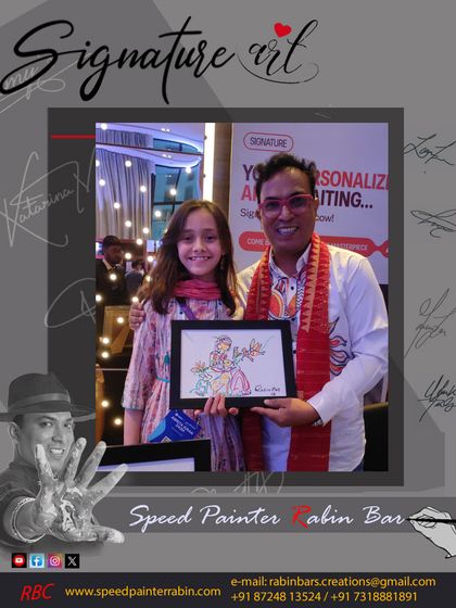 A young girl smiles as she holds her very own piece of signature art. It is wonderful to see the joy my art brings to people of all ages.