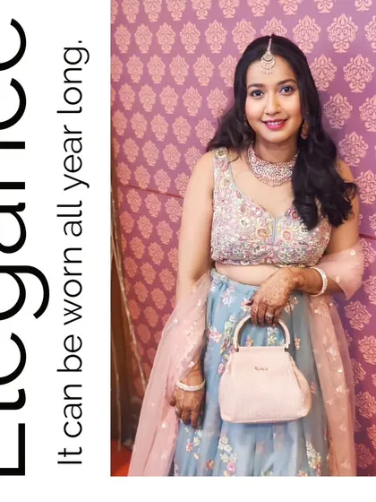 Elegance can be worn all year long. Our client looks graceful in this powder blue floral lehenga, a perfect outfit for a daytime wedding or engagement.