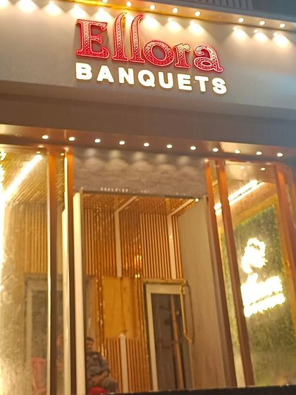 The entrance to Ellora Banquets. This newly opened venue in Sanpada has multiple pillarless halls and a lawn, perfect for any large-scale wedding.
