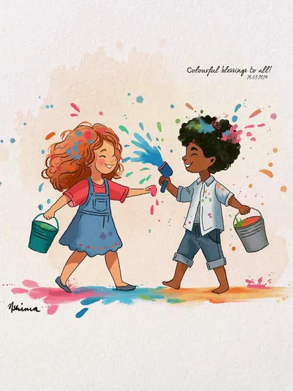 The joy of festivals is so colorful and pure. This Holi-themed illustration shows how I use vibrant colors and expressive characters to capture a feeling of celebration. I can create custom art for any special occasion.