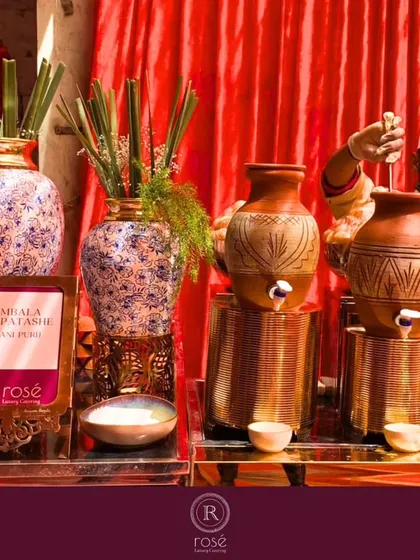 Our "Ambala Ke Patashe" (Pani Puri) station, featuring traditional earthen pots for the flavored water. We take pride in offering a wide variety of culinary options that suit any event theme.